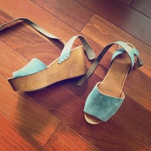 Wedge-platform blue suede Seychelles